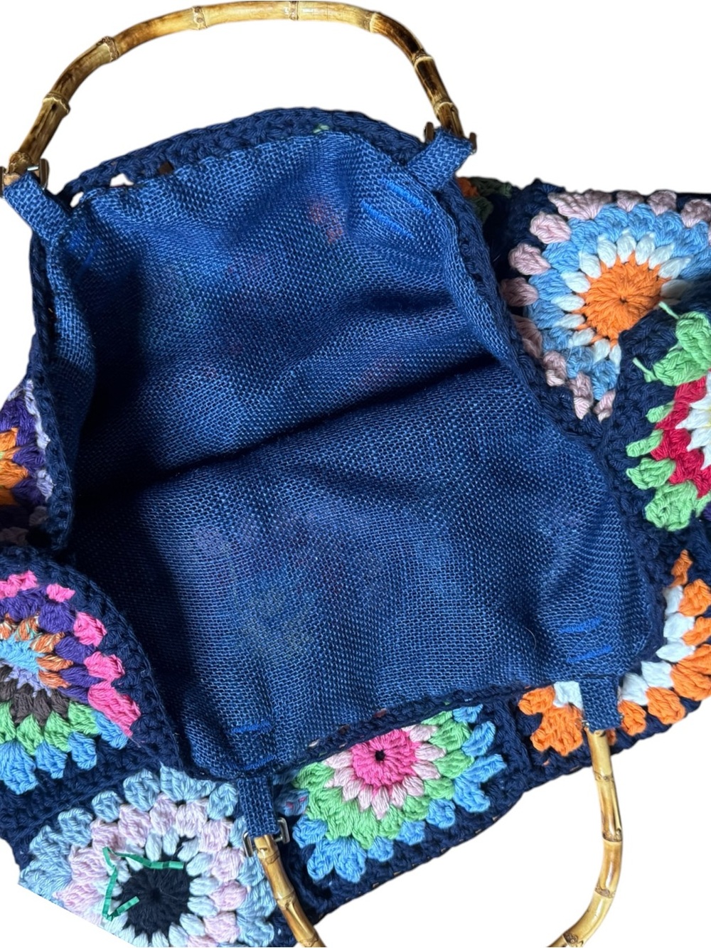 Vintage 1970’s Handmade Crochet Large Cottagecore Quilt Bag - Picture 5 of 9